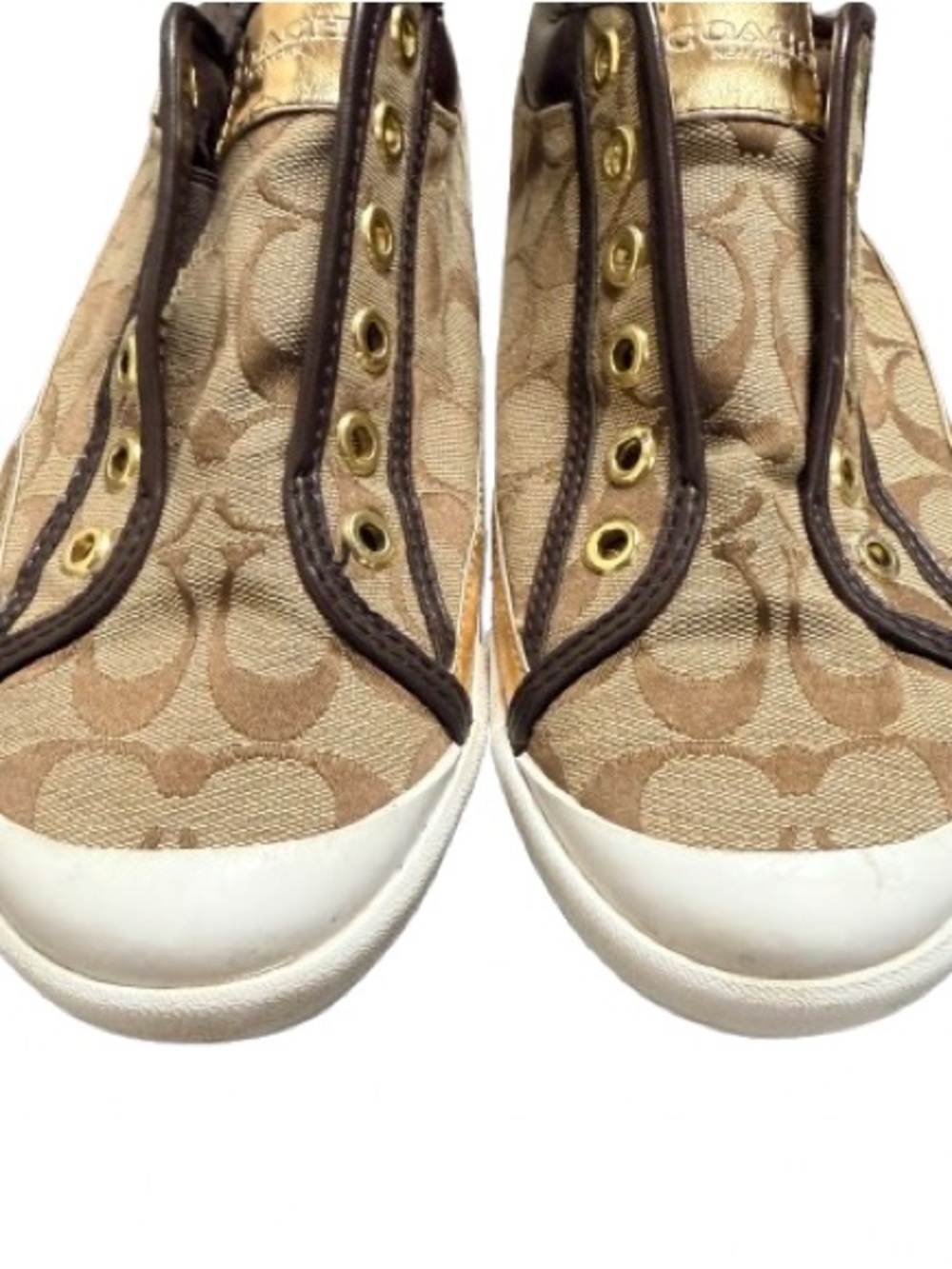 Coach Barrett Signature Jacquard SlipOn Sneakers Canvas Metallic Leather SZ 10B - Picture 2 of 11